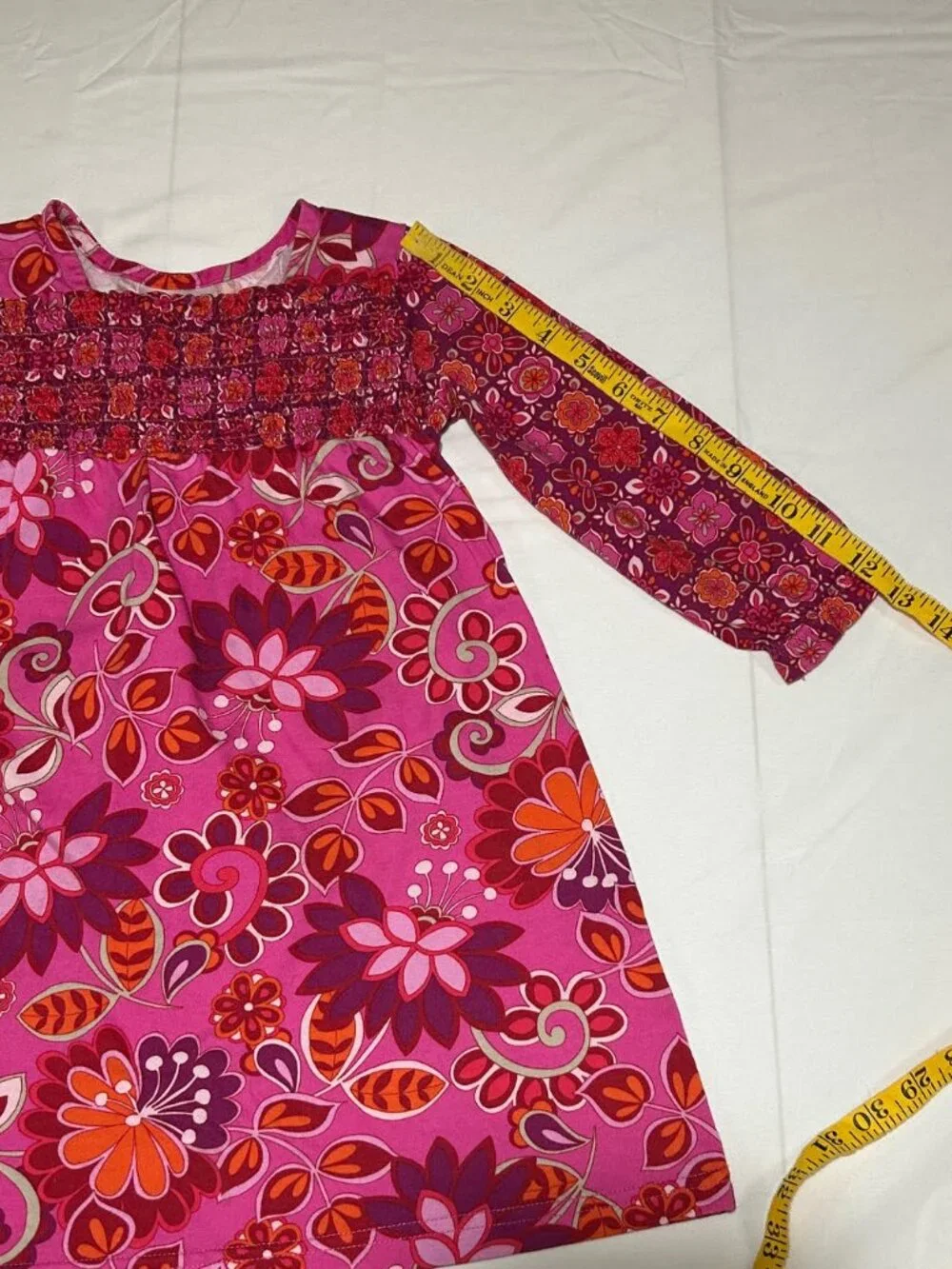 Hanna Andersson Girls Size 3 90cm Pink Flower Long Sleeve Ruched Front Dress
